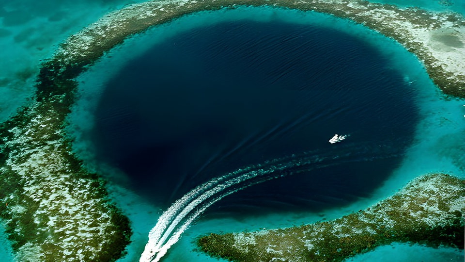 Das Great Blue Hole vor der Küste von Belize