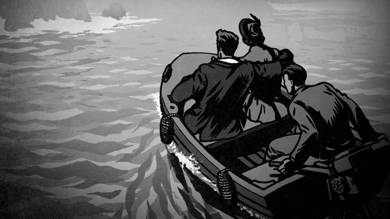 Grafik zeigt 2 Männer und eine Frau, die in einem Boot auf eine Küste zusteuern.