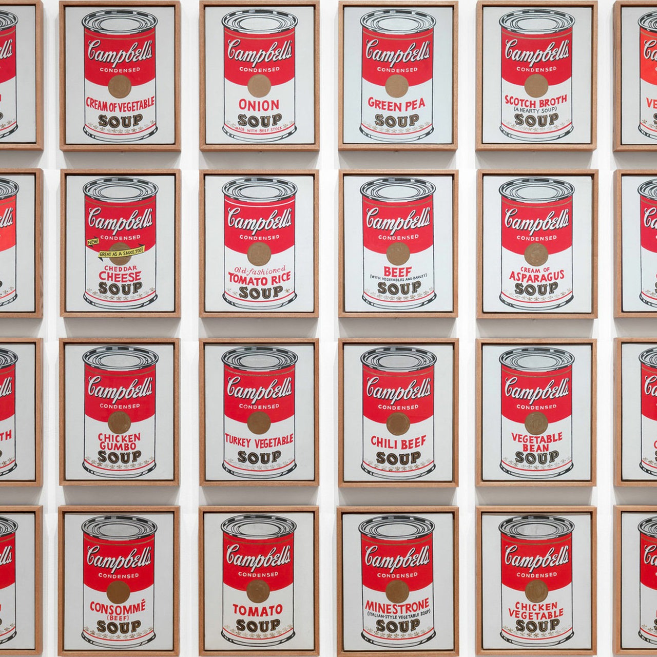 Kunstwerk von Andy Warhol zeigt 32 Dosen mit "Campbell Tomato Soup"